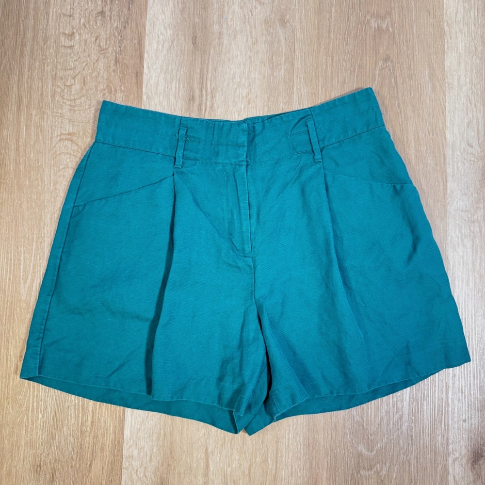 Ann Taylor Linen Blend Pleated Shorts Teal Green Size 10 Academia Preppy